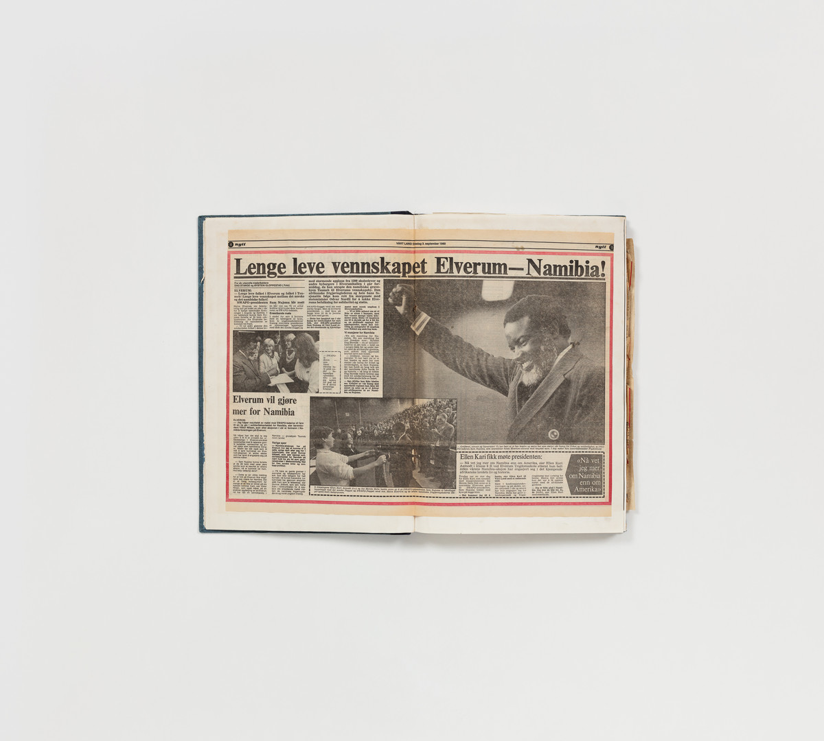 Namibia Norway (work in progress) Newspaper clipping scrapbook belonging to Bente Pedersen, former chair of Namibiaforeningen in Elverum. Photo: Tor Simen Ulstein