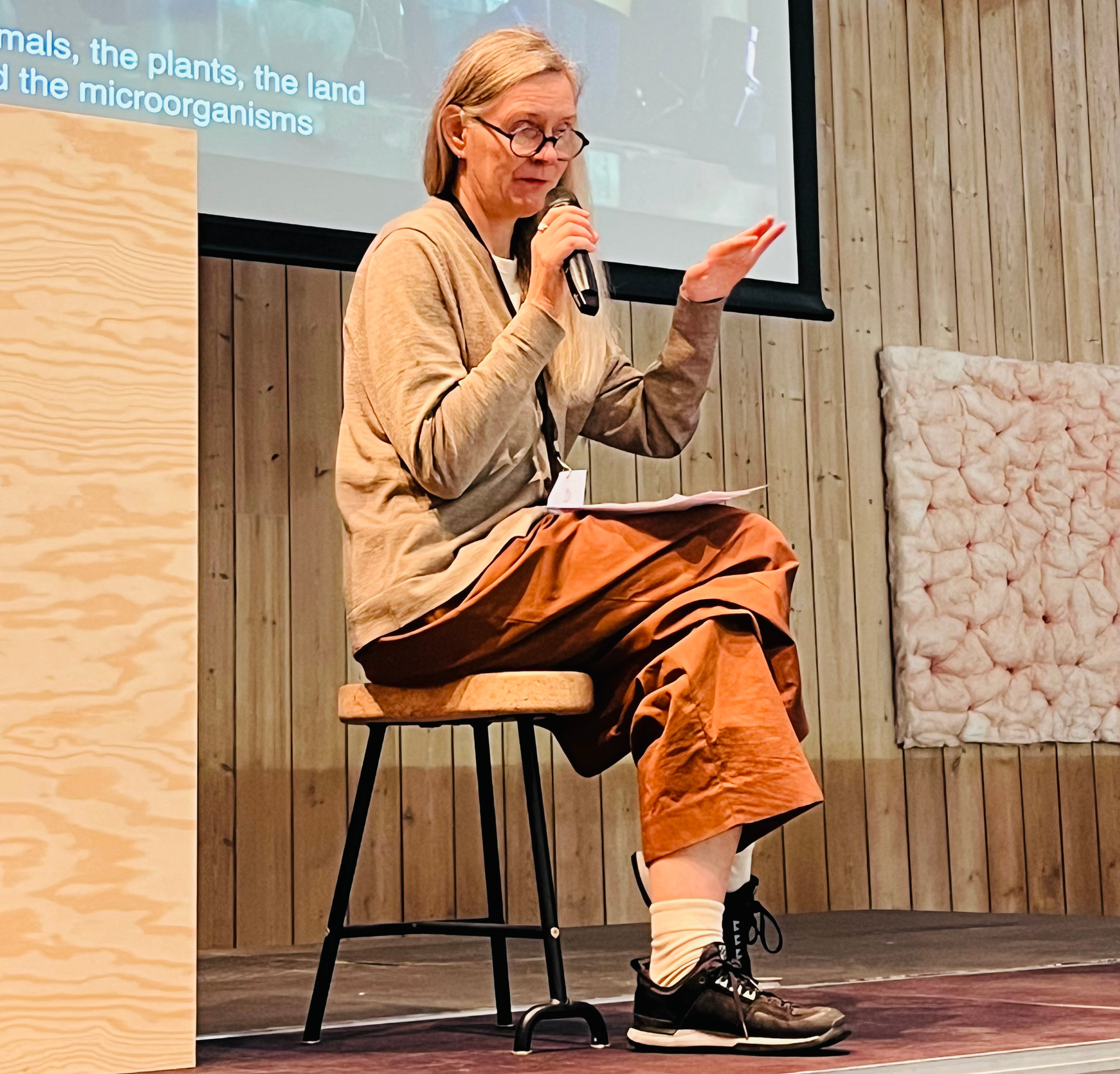 Unni Gjertsen speaking about her film More Bacteria Than I at Coast, 2024.