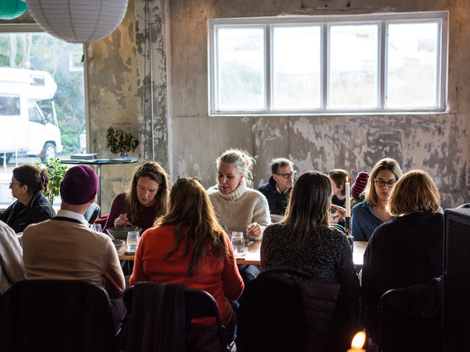 Lunch at Trevarefabrikken in Henningsvær, Lofoten, 2017. Photo: Laimonas Puisys. 