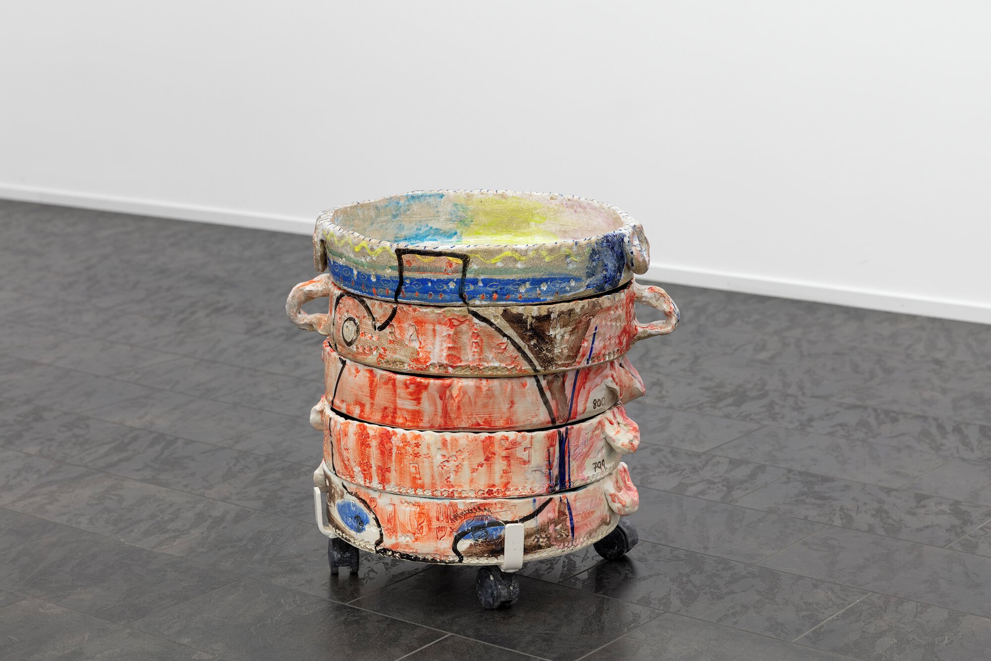 798, 799, 800, 801 & 802, stacks of ceramic bowls, (highfired glazed porcelain on stoneware), 35 x 45 x 34 cm, 2019