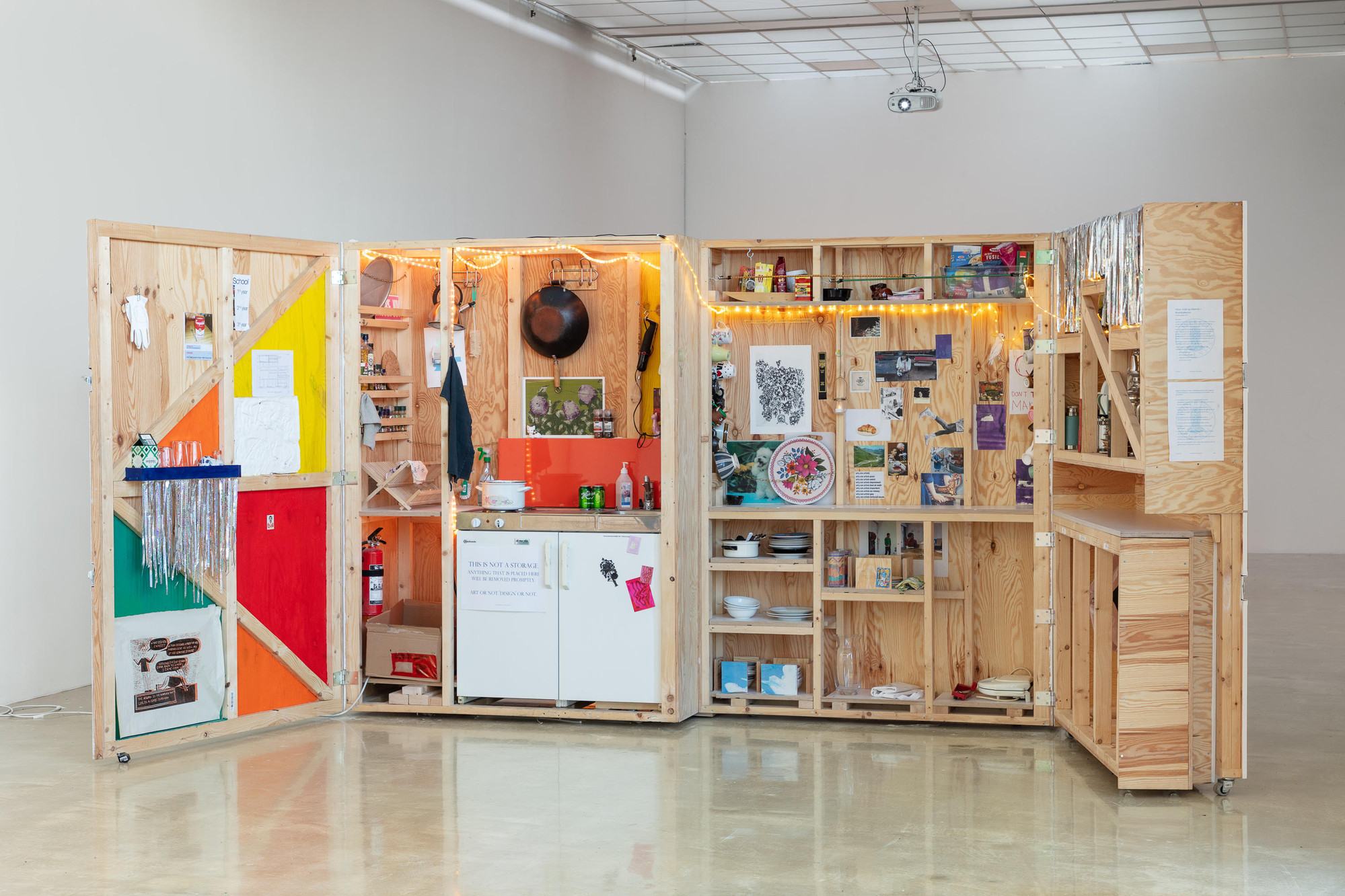 A fully functional kitchen, built as scenography by Sveinung Rudjord Unneland for Ane Hjort Guttus film Manifesto (2020) inspired by Joy Forum.