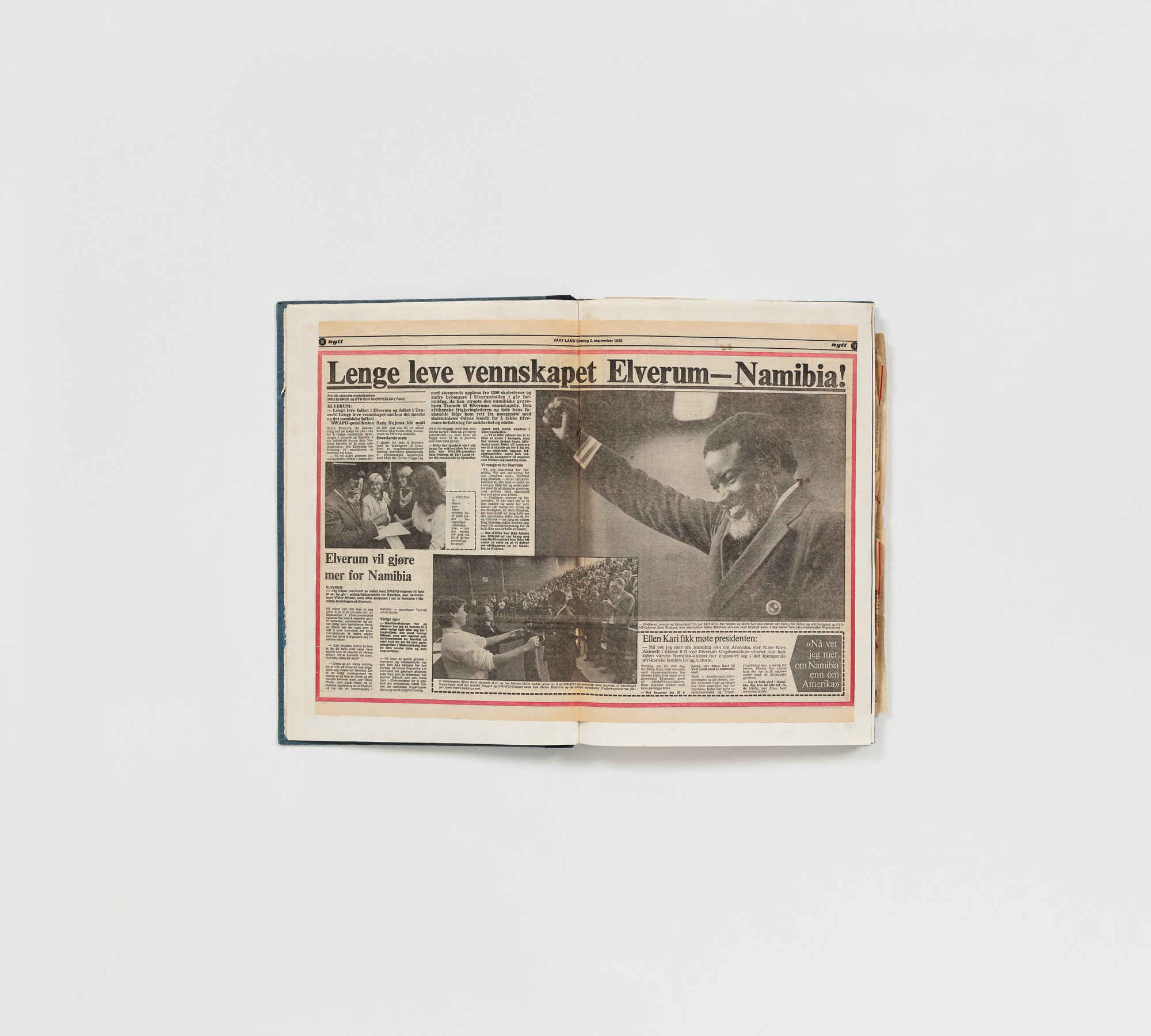 Namibia Norway (work in progress) Newspaper clipping scrapbook belonging to Bente Pedersen, former chair of Namibiaforeningen in Elverum. Photo: Tor Simen Ulstein