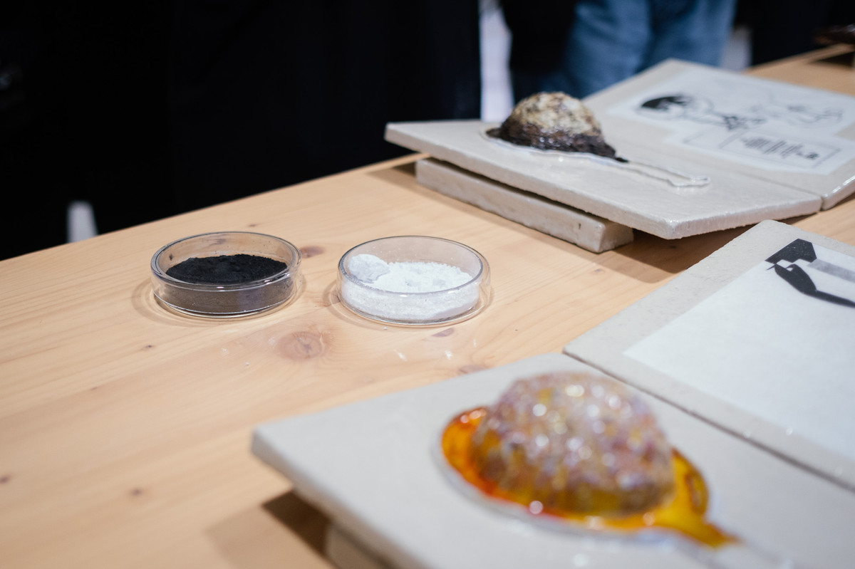 Details from the presentation of Marte Johnsliens new work and material samples, a part of TiO₂: The Materiality of White. Photo by Tiny Productions for Coast Contemporary. 