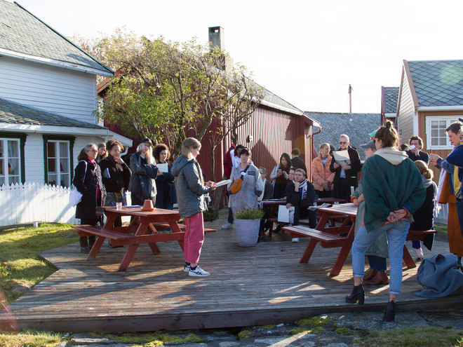Ragnhild Aamås performing at Håholmen in Hustadvika. Photo: Kobie Nel.