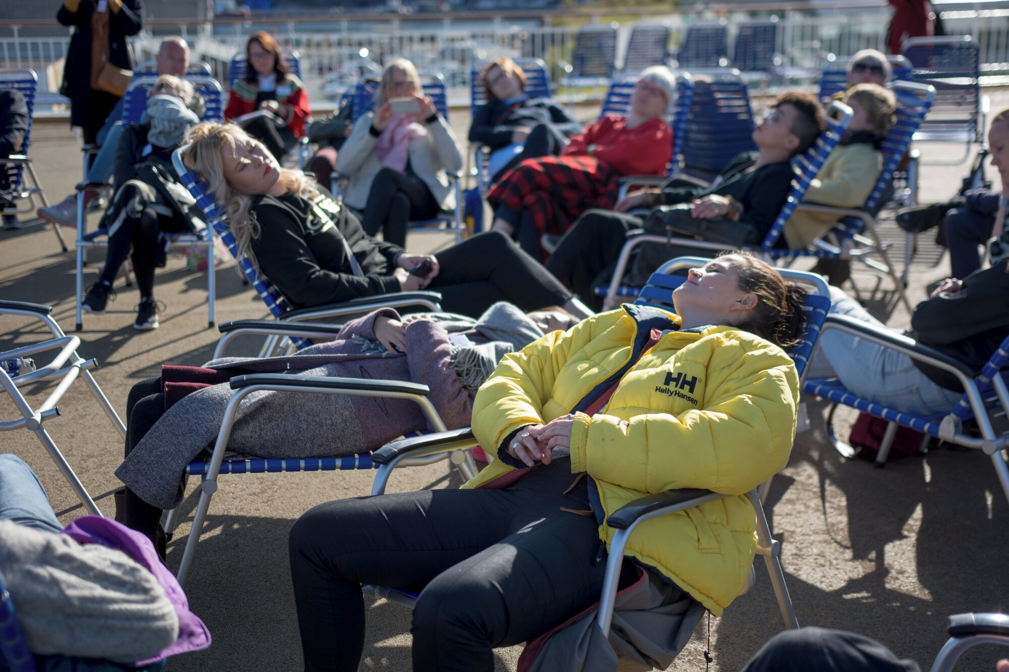 Tori Wrånes chanting her improvised "Troll Song" on deck. Photo: Laimonas Puisys.