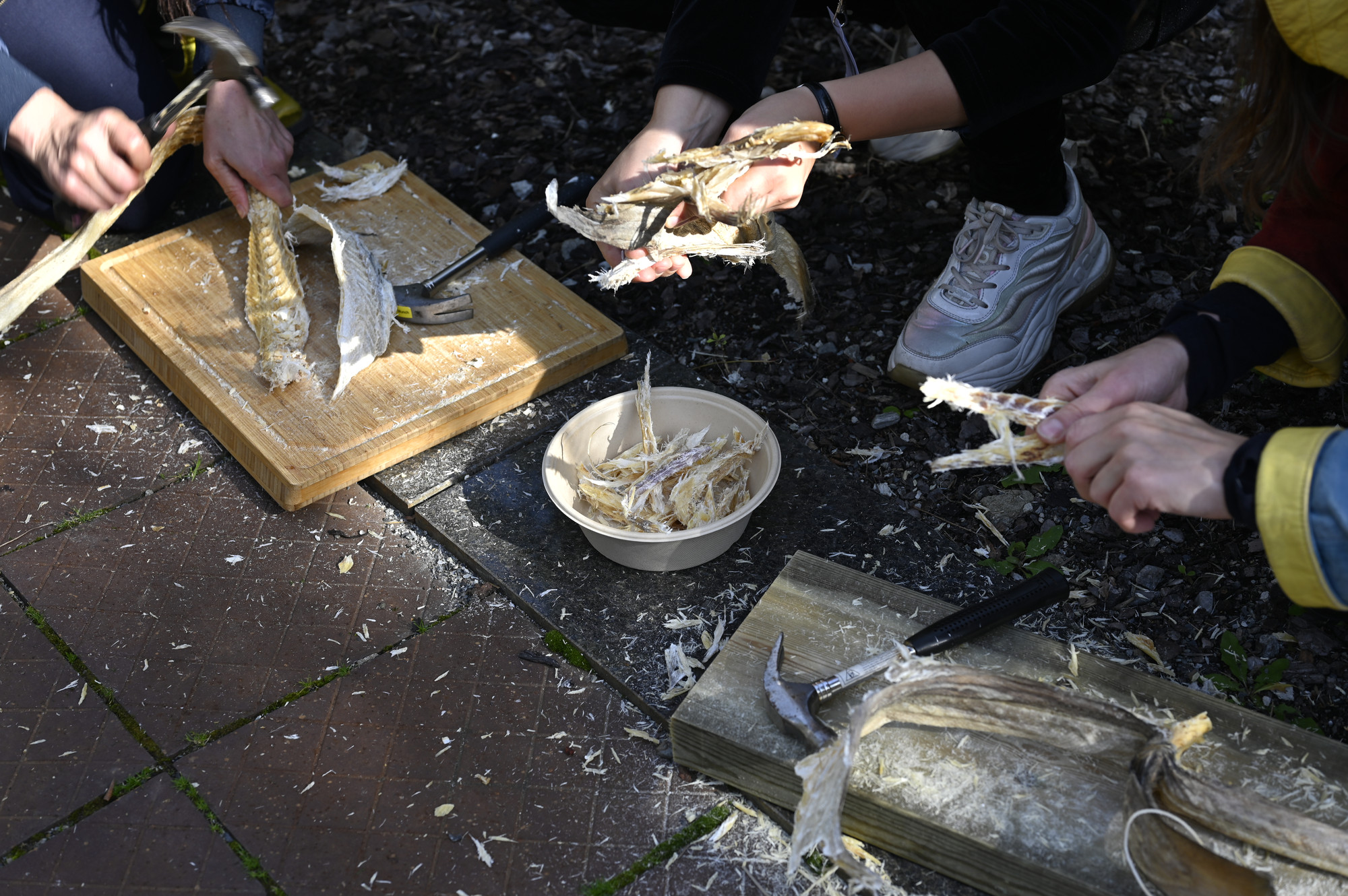 Dried Cod performance by Agnete Tangrand, commissioned for Art on Food at the old Munch Museum in Oslo, 2024. Photo by OCA Office for Contemporary Art Norway.