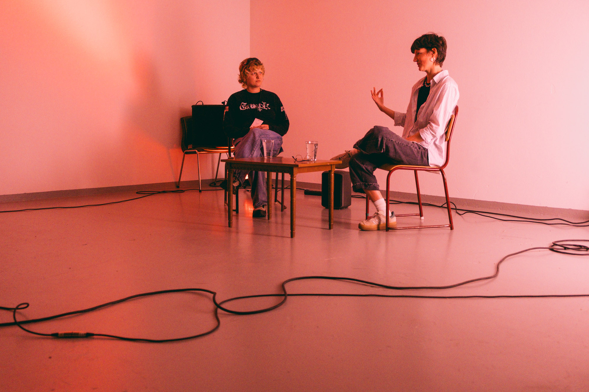 Artist talk with Anette Gellein and Anna Lena Panter, curator from the Transmediale festival in Berlin. Photo by Tiny Productions for Coast Cotenmporary.